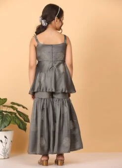 Top From Kids Girls Grey Art Silk Foil Print Gharara Set After Six Wear -C Bazaar Shop Kids Girls Grey Art Silk Foil Print Gharara Set KDGSLBS02301113 b 1