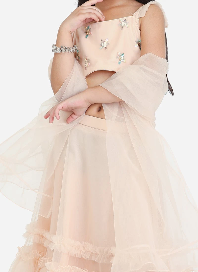 Dupatta From Kids Girls Light Peach Net Sequins Embroidered Lehenga After Six Wear 1 Dupatta From Kids Girls Light Peach Net Sequins Embroidered Lehenga After Six Wear