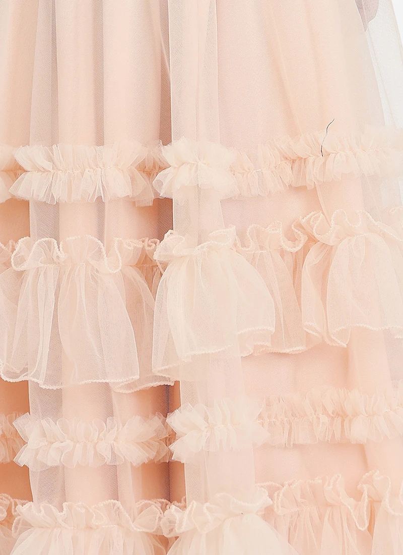 Dupatta From Kids Girls Light Peach Net Sequins Embroidered Lehenga After Six Wear 6 Dupatta From Kids Girls Light Peach Net Sequins Embroidered Lehenga After Six Wear - Image 6