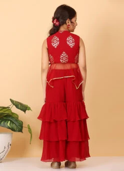 Bottom From Kids Girls Maroon N White Georgette Sequins Palazzo Set After Six Wear -C Bazaar Shop Kids Girls Maroon N White Georgette Sequins Palazzo Set KDGIWBS02301027 b