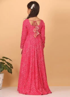 Dupatta From Kids Girls Pink Bandhani Printed Rayon Gown With Dupatta Set After Six Wear -C Bazaar Shop Kids Girls Pink Bandhani Printed Rayon Gown With Dupatta Set KDGIWBS02302293 b