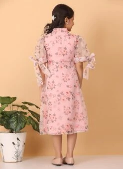 Kids Girls Pink Digital Printed Organza Kurti -C Bazaar Shop Kids Girls Pink Digital Printed Organza Kurti KDGKRBS02303623 b