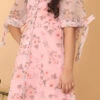 Kids Girls Pink Digital Printed Organza Kurti