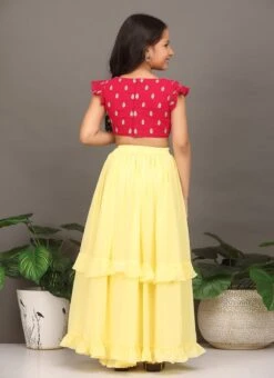 Skirt From Kids Girls Pink N Yellow Embroidered Ruffles Lehenga Set After Six Wear -C Bazaar Shop Kids Girls Pink N Yellow Embroidered Ruffles Lehenga Set KDGGHBS02303712 b