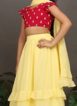 Dupatta From Kids Girls Pink N Yellow Embroidered Ruffles Lehenga Set After Six Wear