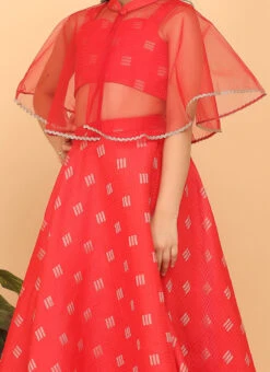 Skirt From Kids Girls Red Jacquard Crop Top N Skirt With Cape After Six Wear
