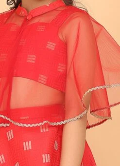 Skirt From Kids Girls Red Jacquard Crop Top N Skirt With Cape After Six Wear -C Bazaar Shop Kids Girls Red Jacquard Crop Top N Skirt With Cape KDGIWBS02301050 rrc3