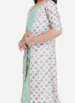 Jacket From Kids Girls White Jacket N Pista Green Embroidered Palazzo Set
