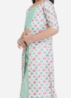 Bottom From Kids Girls White Jacket N Pista Green Embroidered Palazzo Set After Six Wear