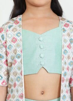 Jacket From Kids Girls White Jacket N Pista Green Embroidered Palazzo Set -C Bazaar Shop Kids Girls White Jacket N Pista Green Embroidered Palazzo Set KDGIWBS02211157 rrc1 1