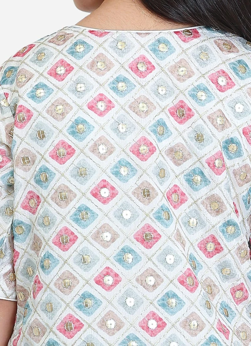 Bottom From Kids Girls White Jacket N Pista Green Embroidered Palazzo Set After Six Wear 5 Bottom From Kids Girls White Jacket N Pista Green Embroidered Palazzo Set After Six Wear - Image 5