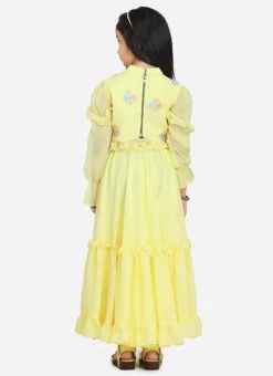 Skirt From Kids Girls Yellow Embroidered Georgette Crop Top N Skirt Set After Six Wear -C Bazaar Shop Kids Girls Yellow Embroidered Georgette Crop Top N Skirt Set KDGIWBS02211195 b