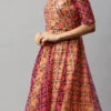 Knee Length Multiclolored Fit N Flared Dress Party Wear