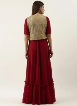 Beige Net N Maroon Jacket Style Gown Festive Wear -C Bazaar Shop Lavender Net N Maroon Jacket Style Gown IWBS02202321 b