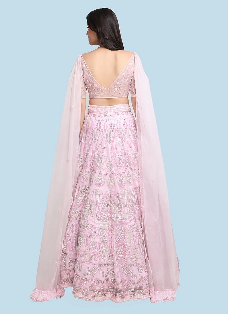 Lavender Organza Emrboidery Lehenga Choli Draped Dupatta Wedding Wear 4 Lavender Organza Emrboidery Lehenga Choli Draped Dupatta Wedding Wear - Image 4