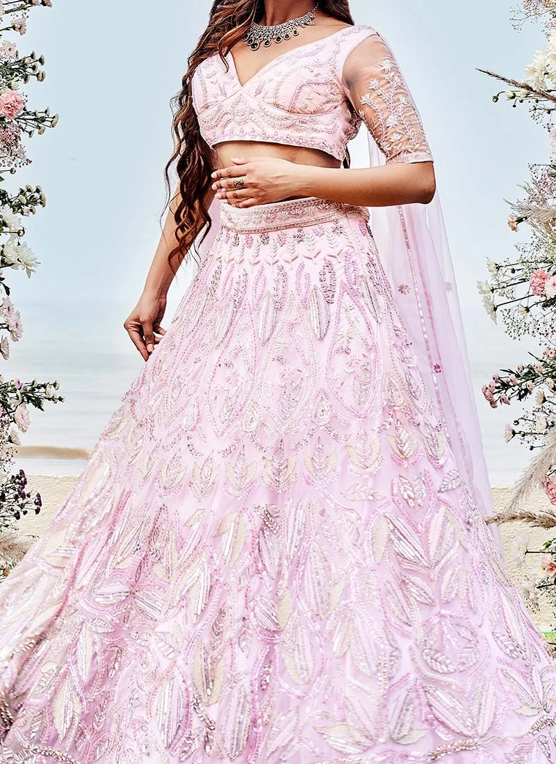 Lavender Organza Emrboidery Lehenga Choli Draped Dupatta Wedding Wear 1 Lavender Organza Emrboidery Lehenga Choli Draped Dupatta Wedding Wear