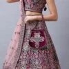 Wine Velvet Zari Embroidered N Hand Work Umbrella Lehenga Choli With Dupatta Wedding Wear