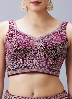 Wine Velvet Zari Embroidered N Hand Work Umbrella Lehenga Choli With Dupatta Wedding Wear -C Bazaar Shop Lavishing Wine Velvet Zari Embroidered N Hand Work Umbrella Lehenga choli With Dupatta GHCBF5717 rrc1