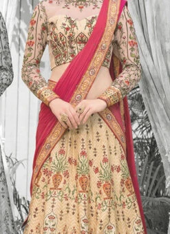 Light Beige Digital Printed Umbrella Lehenga Wedding Wear