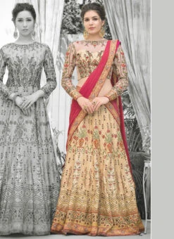 Light Beige Digital Printed Umbrella Lehenga Wedding Wear -C Bazaar Shop Light Beige Digital Printed Umbrella Lehenga GHSJSSBSL706A u