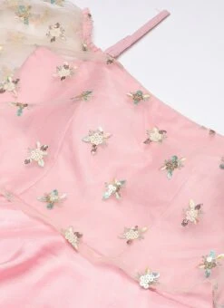 Light Beige Embroidered Net N Pink Satin Dress Party Wear -C Bazaar Shop Light Beige Embroidered Net N Pink Satin Dress DRBS02302457 rrc1 1