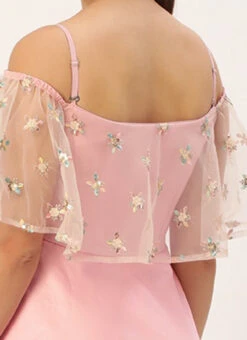 White Embroidered Net N Pink Satin Dress Party Wear 13 White Embroidered Net N Pink Satin Dress Party Wear -C Bazaar Shop Light Beige Embroidered Net N Pink Satin Dress DRBS02302457 rrc2