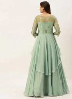 Light Blue Embroidered N Green Layered Gown Wedding Wear -C Bazaar Shop Light Blue Embroidered N Green Layered Gown IWBS02211173 b
