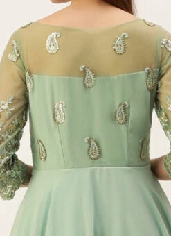 Light Blue Embroidered N Green Layered Gown Wedding Wear -C Bazaar Shop Light Blue Embroidered N Green Layered Gown IWBS02211173 rrc2