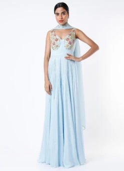 Light Blue Georgette Embroidered Anarkali Suit Wedding Wear -C Bazaar Shop Light Blue Georgette Embroidered Anarkali Suit SLDVC155 u