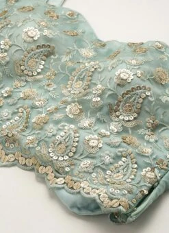 Skirt From Light Blue Net Embroidered N Green Satin Skirt Set After Six Wear -C Bazaar Shop Light Blue Net Embroidered N Green Satin Skirt Set IWBS02211107 rrc1