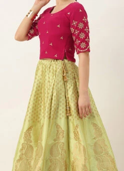 Light Green N Pink Georgette Lehenga Set Festive Wear