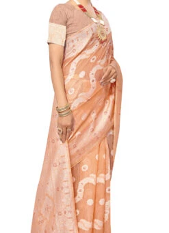 Light Peach Cotton Woven Saree Festive Wear