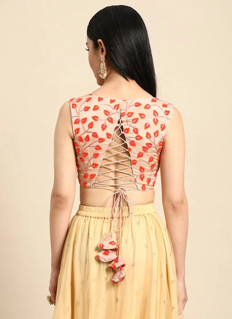 Light Peach Embroidered Chiffon Blouse Festive Wear 4 Light Peach Embroidered Chiffon Blouse Festive Wear - Image 4