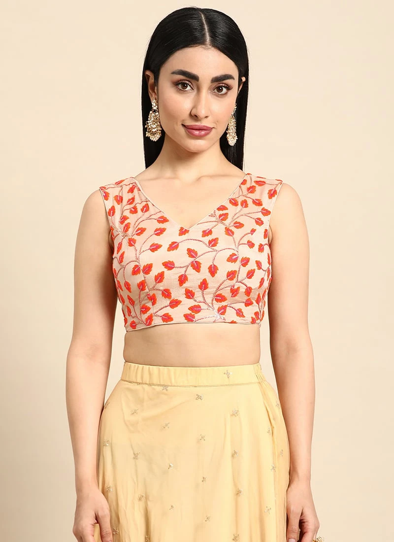 Light Peach Embroidered Chiffon Blouse Festive Wear 3 Light Peach Embroidered Chiffon Blouse Festive Wear - Image 3