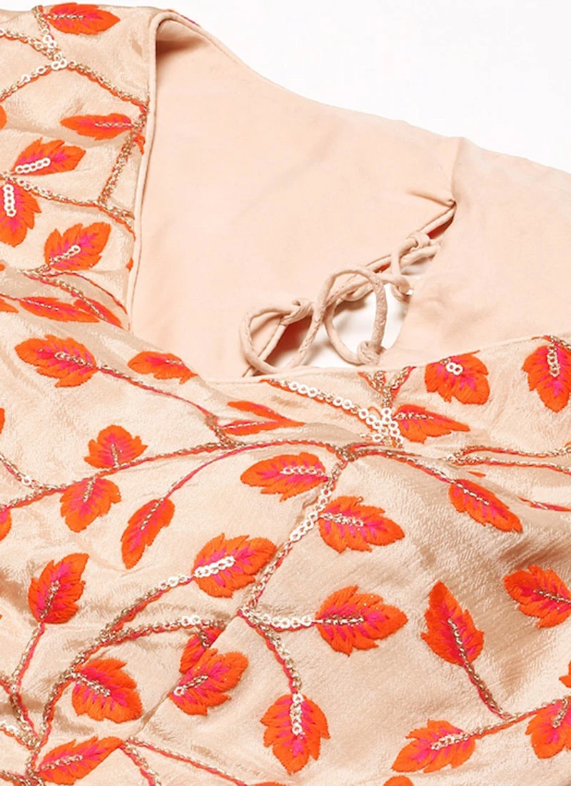 Light Peach Embroidered Chiffon Blouse Festive Wear 5 Light Peach Embroidered Chiffon Blouse Festive Wear - Image 5