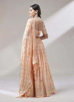 Light Peach Georgette Embroidered A Line Lehenga Party Wear -C Bazaar Shop Light Peach Georgette Embroidered A Line Lehenga GHSP5518PE b