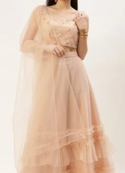 Skirt From Light Peach Net Sequins Embroidered Lehenga After Six Wear
