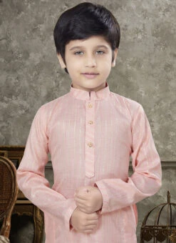 Light Pink Blended Cotton Kids Boys Kurta Pyjama Party Wear -C Bazaar Shop Light Pink Blended Cotton Kids Boys Kurta Pyjama KDBMSGR760 b