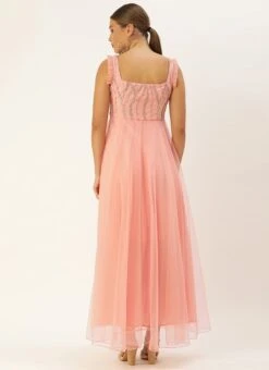 Light Pink Embroidered Asymmetrical Gown Party Wear -C Bazaar Shop Light Pink Embroidered Asymmetrical Gown IWBS02007382 b