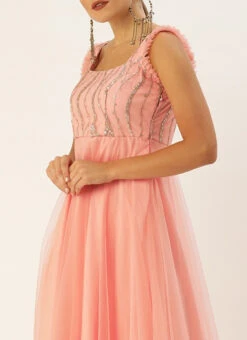 Light Pink Embroidered Asymmetrical Gown Party Wear