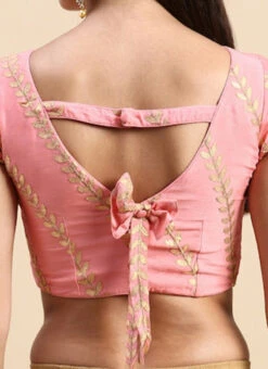 Light Pink Embroidered Chiffon Blouse Wedding Wear -C Bazaar Shop Light Pink Embroidered Chiffon Blouse BLBS02303833 rrc2