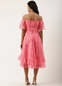 Light Pink Organza Printed Dress Party Wear -C Bazaar Shop Light Pink Organza Printed Dress DRBS02205968 b