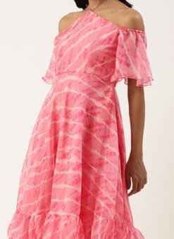 Light Pink Organza Printed Dress Party Wear