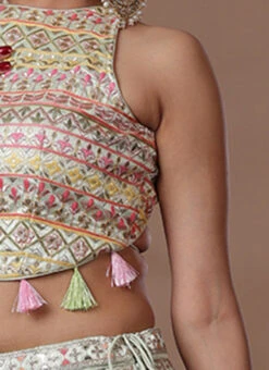 Dupatta From Light Pista Dupion Silk Embroidered Kali Lehenga After Six Wear -C Bazaar Shop Light Pista Dupion Silk Embroidered Kali Lehenga GHBS02307807 rrc3