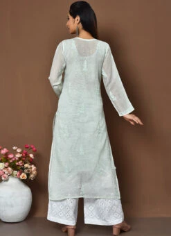 Light Sea Green Chikankari Kota Cotton Palazzo Set Festive Wear -C Bazaar Shop Light Sea Green Chikankari Kota Cotton Palazzo Set KRSOAS1392 b