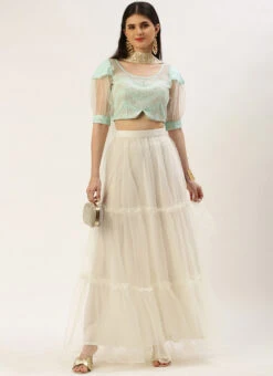 Dupatta From Light Sea Green Embroidered N White Net Lehenga After Six Wear -C Bazaar Shop Light Sea Green Embroidered N White Net Lehenga GHBS02211187 u