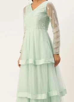 Light Sea Green Net Embroidered Gown Party Wear