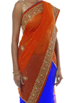 Light Violet N Orange Half N Half Saree Party Wear