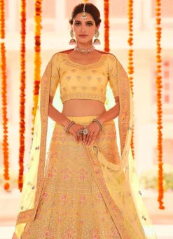 Light Yellow Organza Embroidered N Stones A Line Lehenga Wedding Wear -C Bazaar Shop Light Yellow Organza Embroidered N Stones A Line Lehenga GHMKNS7378602 b
