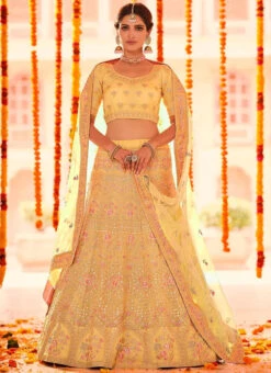 Light Yellow Organza Embroidered N Stones A Line Lehenga Wedding Wear -C Bazaar Shop Light Yellow Organza Embroidered N Stones A Line Lehenga GHMKNS7378602 u